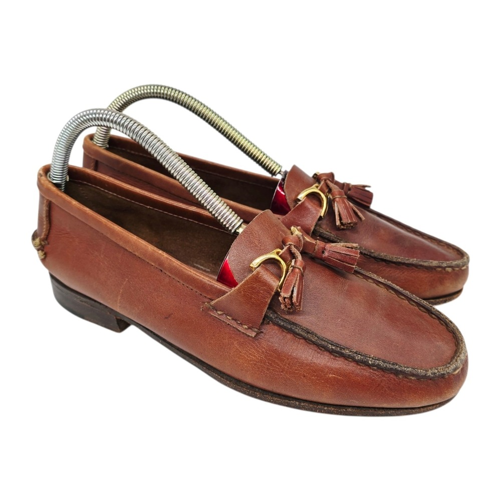 Guido Tassel Loafers Mens 7.5 Moccasin Simple Sole 4219 Brown Handmade $340